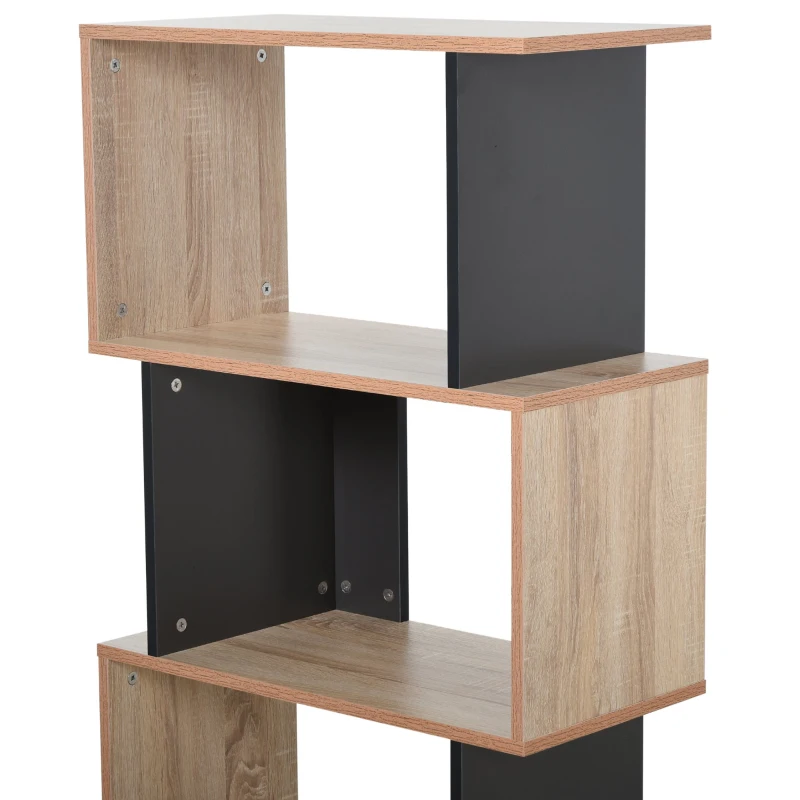 HOMCOM Bibliothèque étagère meuble de rangement design contemporain en S 4 étagères 60L x 30l x 136H cm chêne clair gris