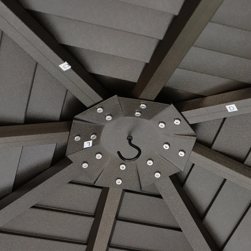 Outsunny Tonnelle pavillon de jardin rigide panneaux toit alu. et métal époxy dim. 2,98L x 2,98l x 2,6H m 4 parois latérales anti-UV 4 moustiquaires beige marron moucheté