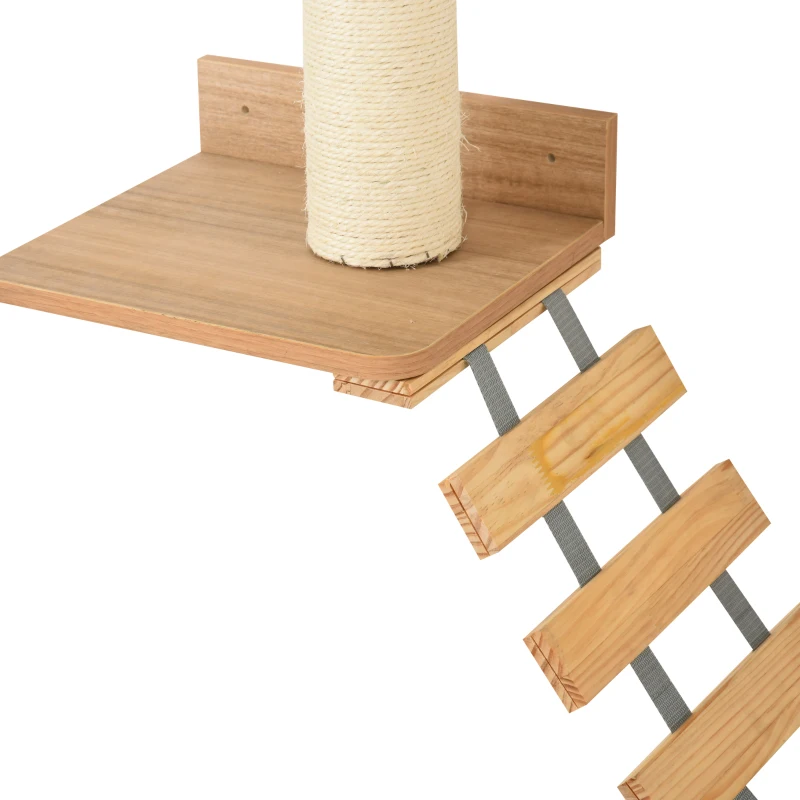 PawHut Mur d'escalade pour chat arbre à chat design mural griffoir sisal naturel passerelle plateformes bois pin marron beige