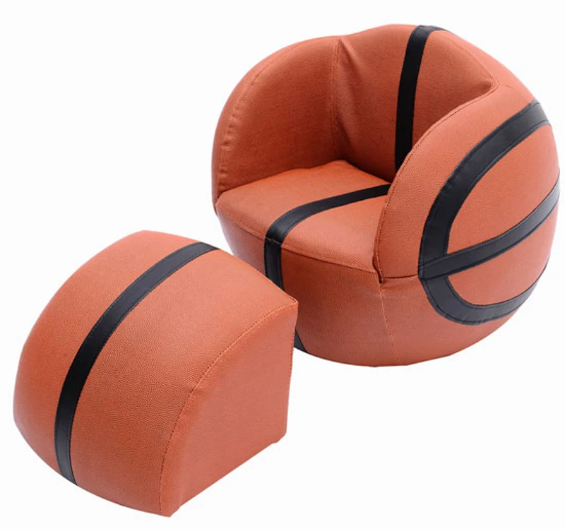 FAUTEUIL SIEGE EN BALL POUR ENFANT AVEC POUF POUR GARCON EN FORME DE BASKETBALL BRUN NEUF 08