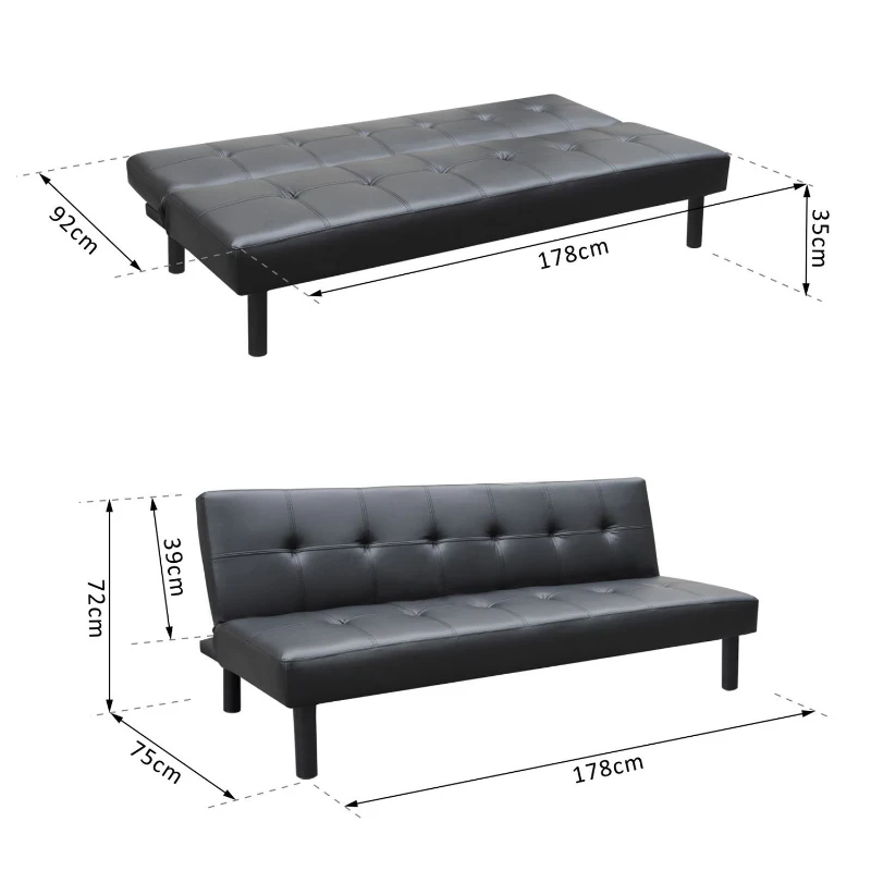 HOMCOM Canapé Convertible Noir