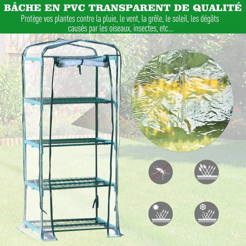 Outsunny Serre de Jardin Balcon étagère Serre 4 Niveaux 0,7L x 0,5l x 1,6H m Acier galvanisé bâche Amovible PVC Haute densité Transparent