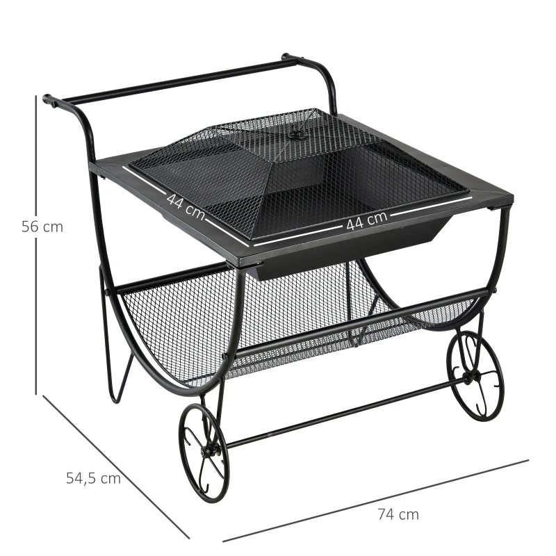 Outsunny Brasero range-bûches 2 en 1 design chariot industriel couvercle roues étagère et poignée intégrés métal époxy noir