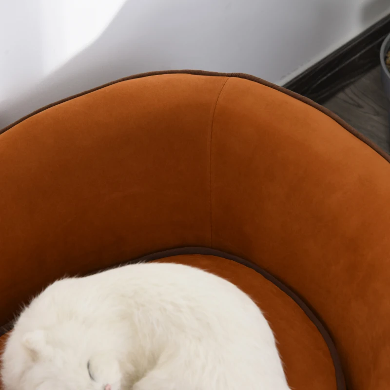 PawHut Canapé pour chien chat - lit de chien - panier - accoudoirs, dossier, coussin amovible - dim. 70L x 51l x 37H cm - marron