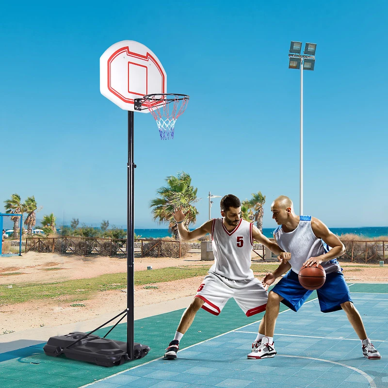 HOMCOM Panier de Basket-Ball sur pied avec poteau panneau, base de lestage sur roulettes hauteur réglable 2,50 - 3,05 m noir blanc