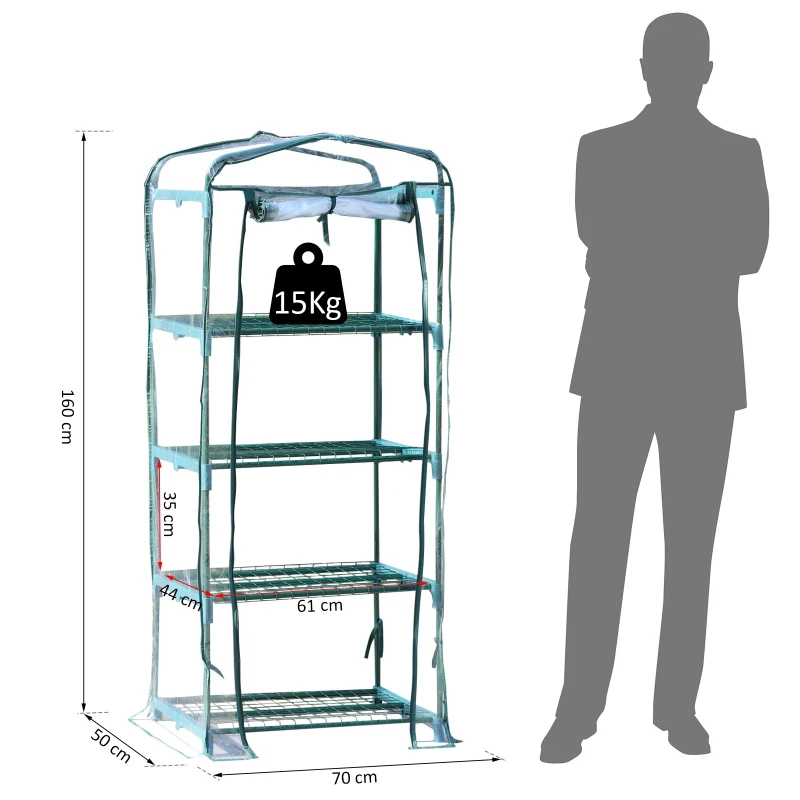 Outsunny Serre de Jardin Balcon étagère Serre 4 Niveaux 0,7L x 0,5l x 1,6H m Acier galvanisé bâche Amovible PVC Haute densité Transparent