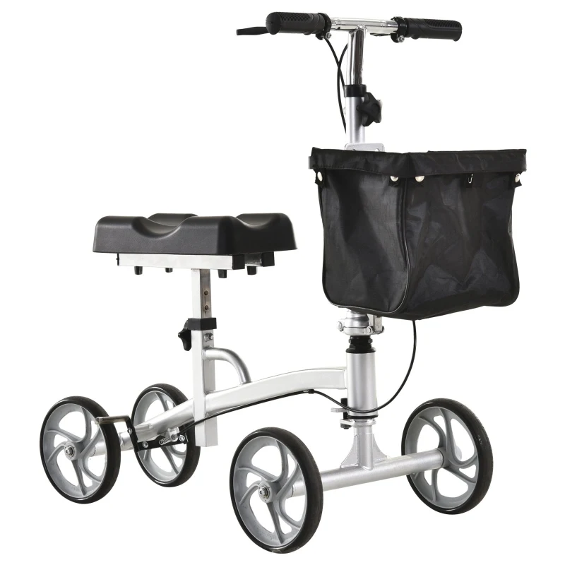 HOMCOM Déambulateur à roues - genou scooter - déambulateur avec pose-genou - guidon + pose-genou à hauteur réglable - panier rangement - freins - gris métal noir