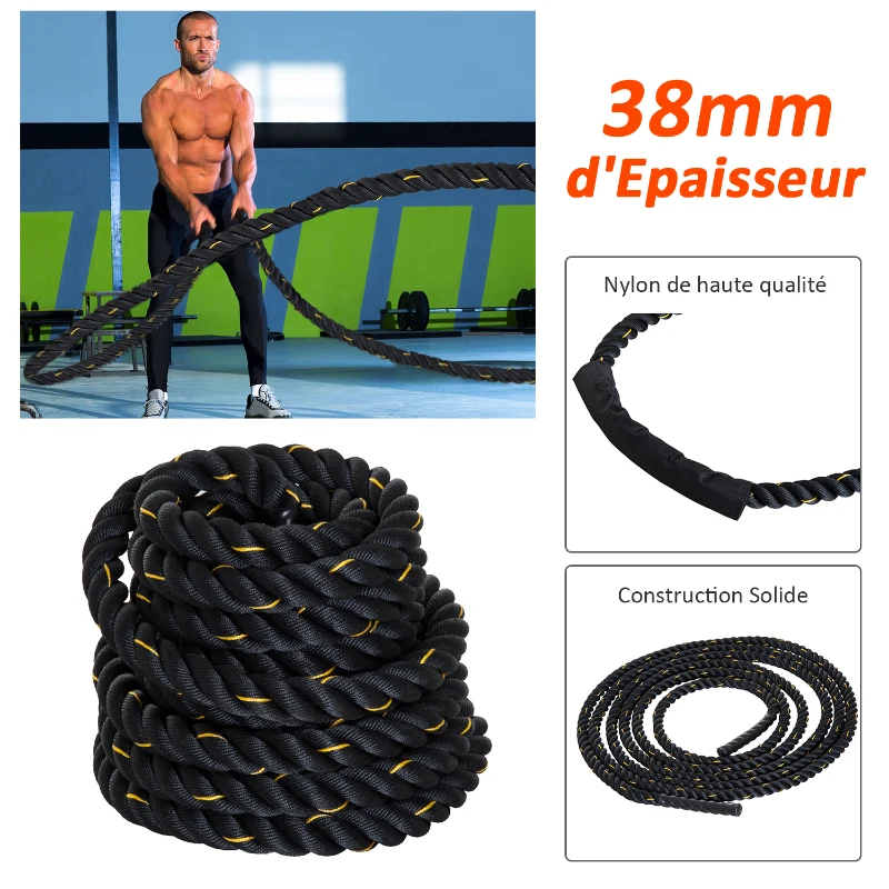 Corde de bataille d'entrainement Ø 3,8 cm 12 m noir