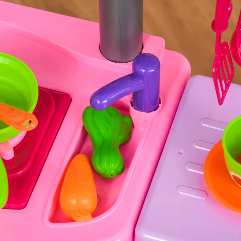 HOMCOM Cuisine pour Enfant - dinette - Jeu d'imitation Complet 51 Accessoires variés - Fonctions sonores et Lumineuses - PP ABS Rose