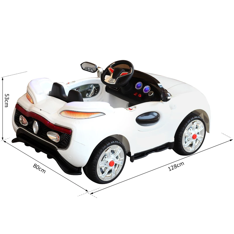 HOMCOM Voiture électrique enfant 2 places 12 V 3,5-7,5 Km/h 2 moteurs phares LED + bandes lumineuses fonction USB MP3 télécommande parentale blanc