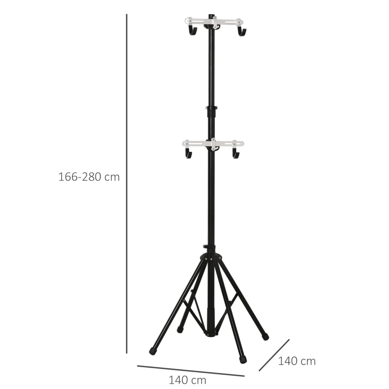 HOMCOM Pied d'atelier vélo pliable réparation support pied de montage hauteur réglable 2 vélos max. acier noir alu.