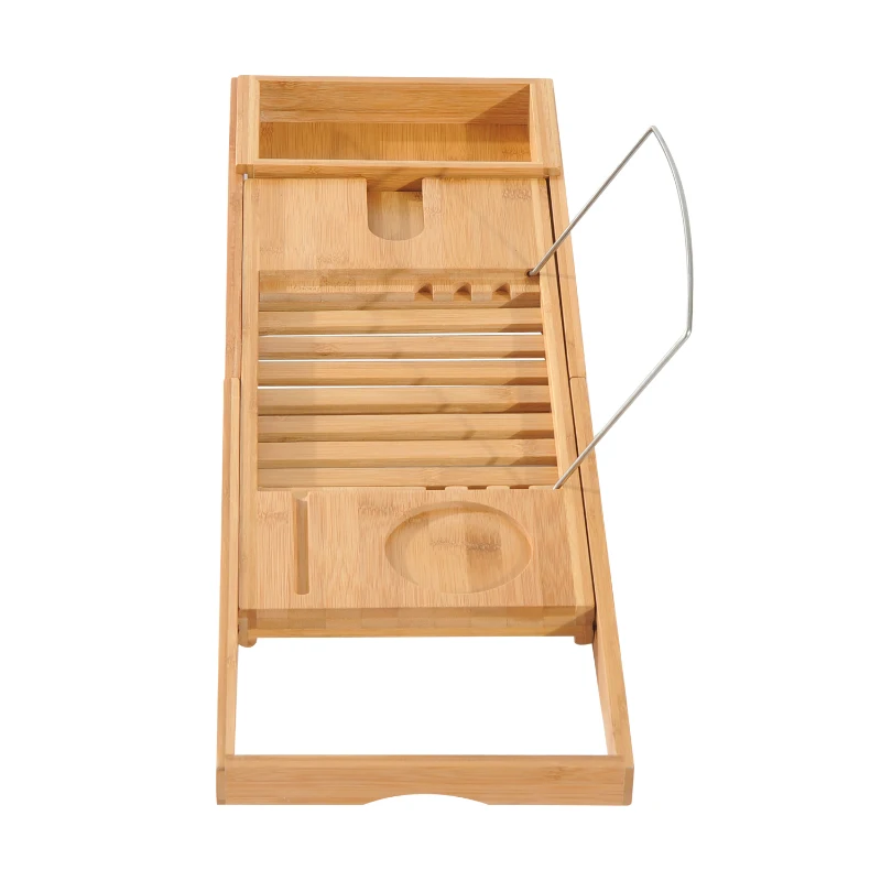 HOMCOM Pont Tablette de Baignoire Extensible Bambou Boîte Porte-Livre Porte-Verre
