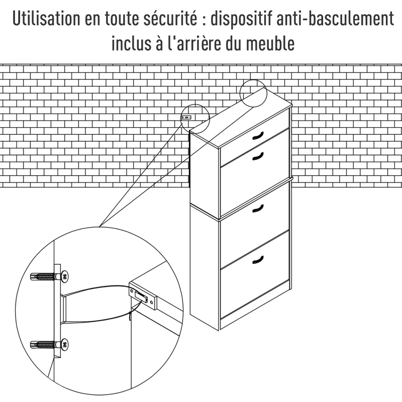 Homcom Meuble à Chaussures avec 3 Portes Abattantes 62 x 24 x 135 cm