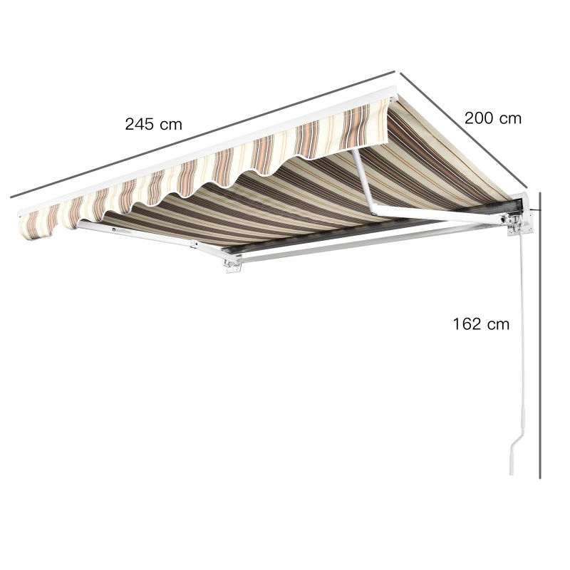 Outsunny Store banne électrique/Manuel rétractable Protection UV 50 + Aluminium Polyester imperméabilisé 2,45 x 2 (avancée) m télécommande fournie Marron Beige rayé