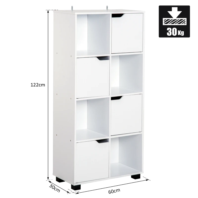 Homcom Bibliothèque avec 4 Niches et 4 Placards Blanc 60 x 30 x 122 cm