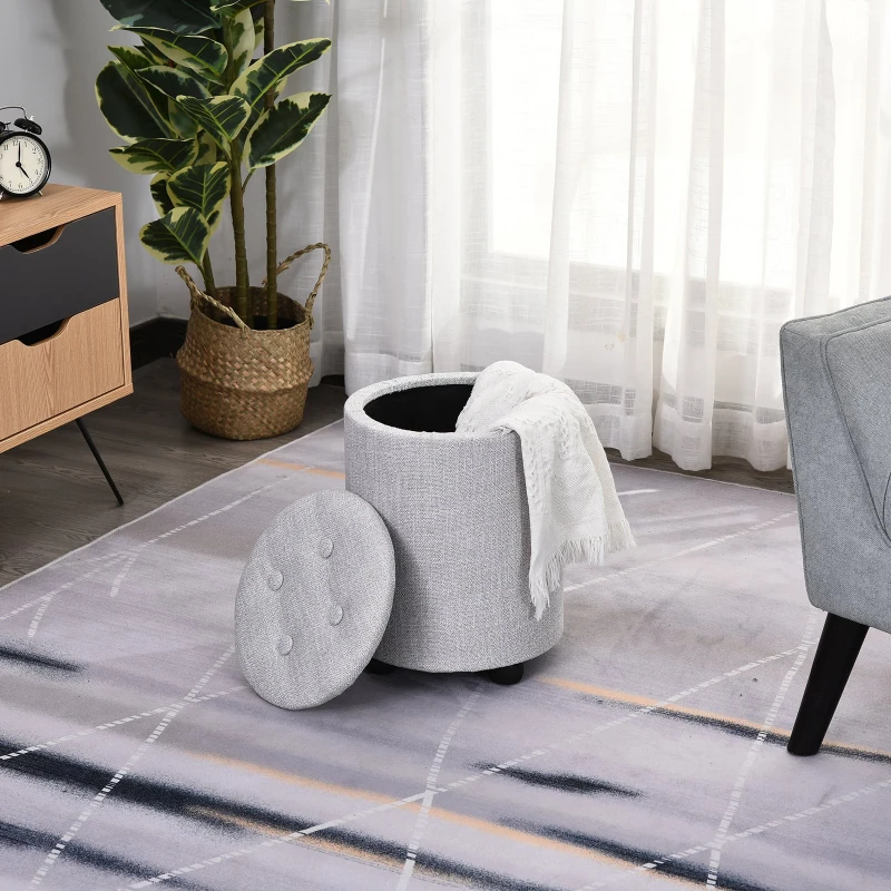 HOMCOM Tabouret de Rangement Repose-Pieds avec 4 Pieds Stables Fonction 2 en 1 Design Simple et Moderne Idéal pour Salon Chambre Salle de Bain Ø 30 x 40 cm Gris