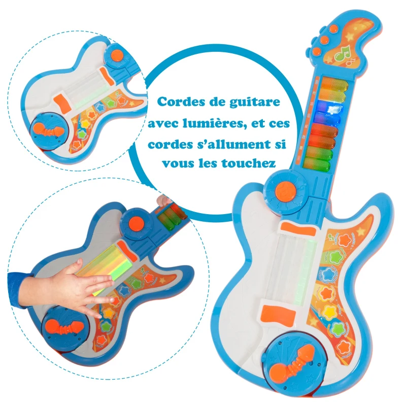 HOMCOM Guitare enfant instrument de musique 3 en 1 guitare, piano, batterie + effets lumineux