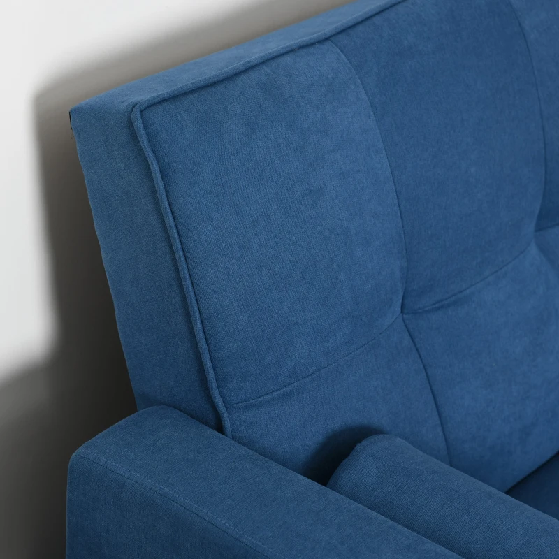 HOMCOM Canapé Convertible 3 Places Design scandinave Dossier inclinable 3 Positions Pieds Bois Tissu Lin Bleu