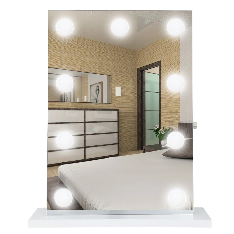 HOMCOM Miroir maquillage Hollywood pour coiffeuse, grand miroir lumineux de table dim. 60L x 22l x 72H 9 ampoules LED
