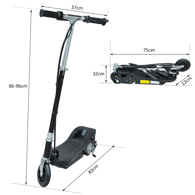 HOMCOM Trottinette électrique 120 W pliable pour enfants à partir de 7 ans 12 Km/h max. coloris noir