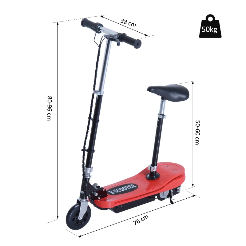 Homcom Trottinette Électrique Enfant 120 W Rouge 82 x 37 x 96 cm
