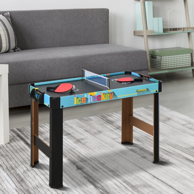 HOMCOM Table multi-jeux 4 en 1 air track curling bowling ping-pong MDF noir bleu