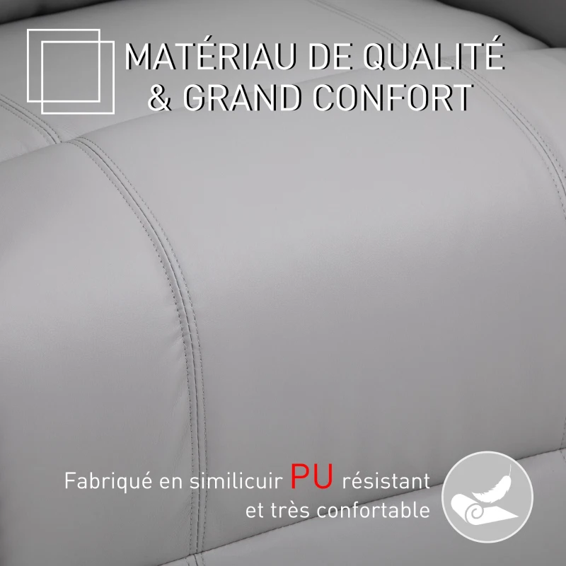 HOMCOM Fauteuil Luxe de Relaxation et Massage Chauffant Inclinaison Dossier Repose-Pied électrique revêtement synthétique Gris