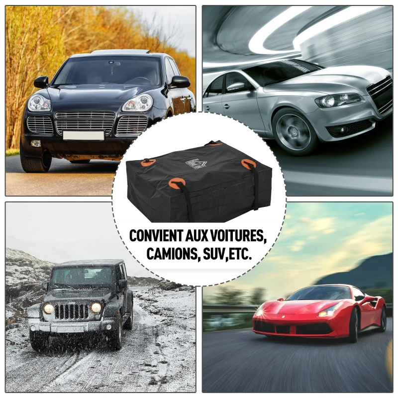 HOMCOM Sac de toit voiture pour voyage coffre de toit voiture souple 566L polyester PVC indice étanchéité 5000+ noir orange