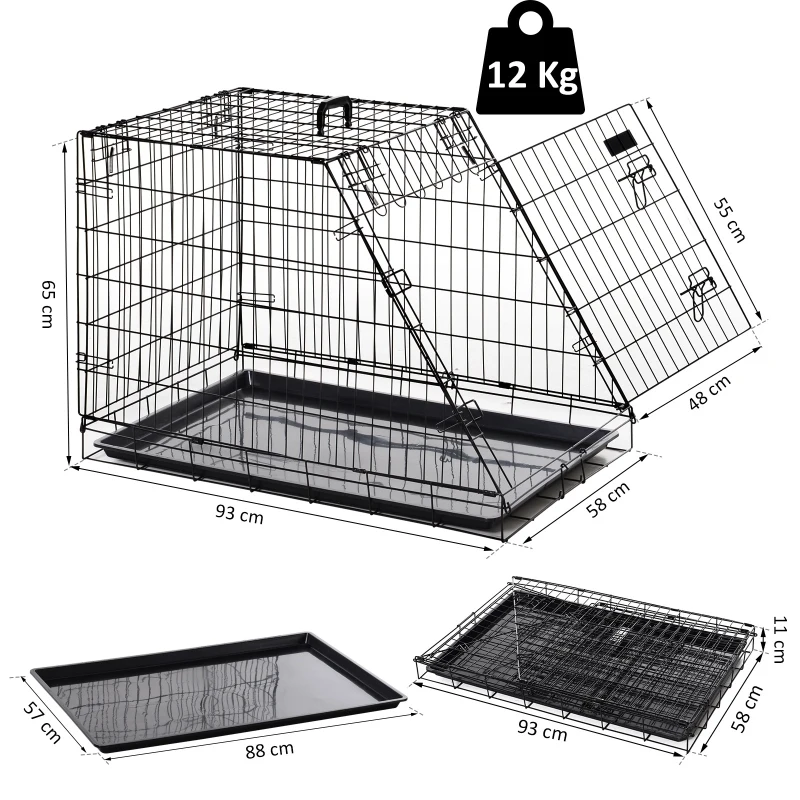 Pawhut Cage de transport pour chien taille XL dim. 93L x 58l x 65H cm métal noir