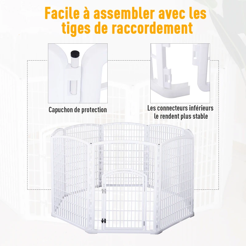 Pawhut Luxe parc enclos modulable pour chien 8 panneaux + 1 porte verrouillable plastique PP blanc