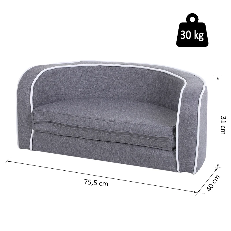 PawHut Canapé chien lit pour chien chat grand confort coussin moelleux extensible dim. 75L x 40l x 31H cm lin gris