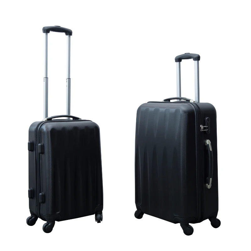 Lot de 2 valises rigides de voyage trolley bagage a roulettes 360 degres abs noir 66cm 55l / 57cm 35l neuf 21