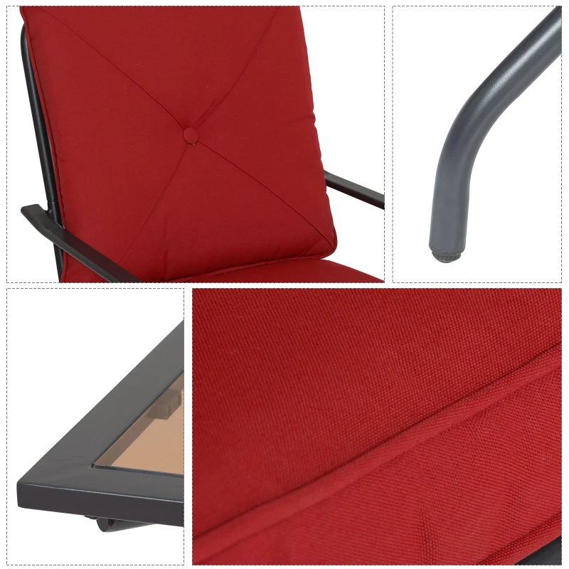 Outsunny Ensemble de jardin 4 pers. coussins déhoussables fournis table plateau verre trempé 5 mm métal époxy noir polyester rouge