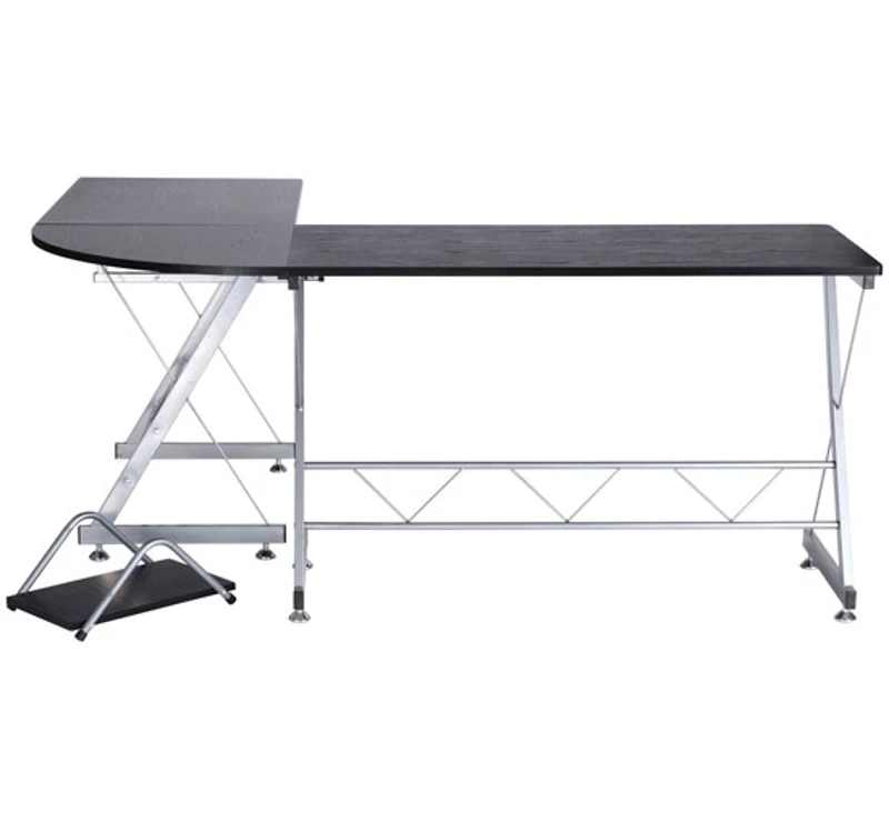 HOMCOM Bureau d'angle bureau informatique design contemporain métal MDF imitation veinage bois