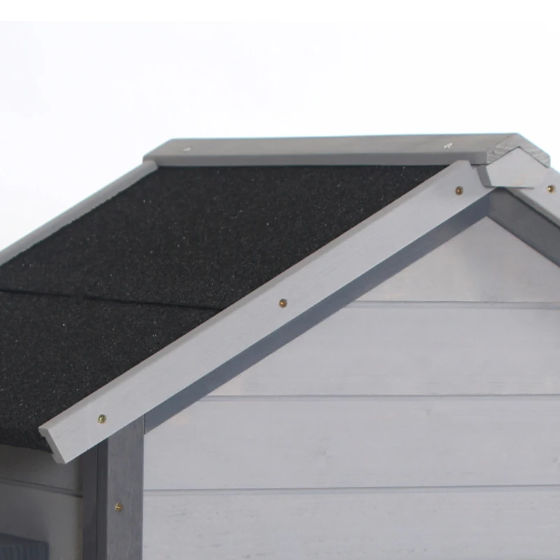 PawHut Clapier cage à lapin cottage - niche avec rampe, porte, fenêtres, plateau excrément amovible - toit enclos ouvrant - bois sapin gris