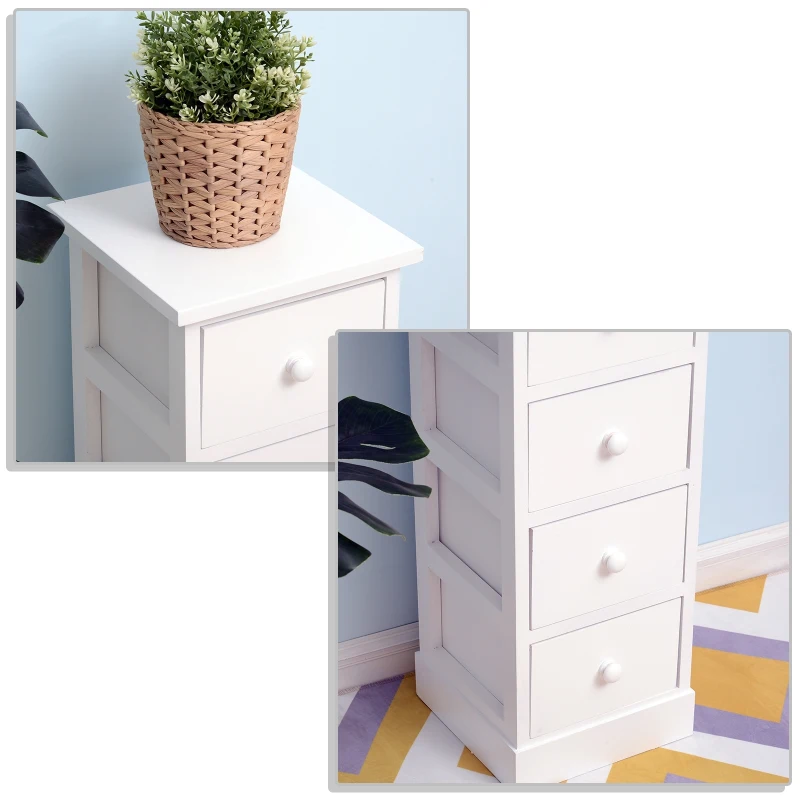 Homcom Lot de 2 Chiffonniers 4 Tiroirs Blanc 26 x 30 x 62 cm