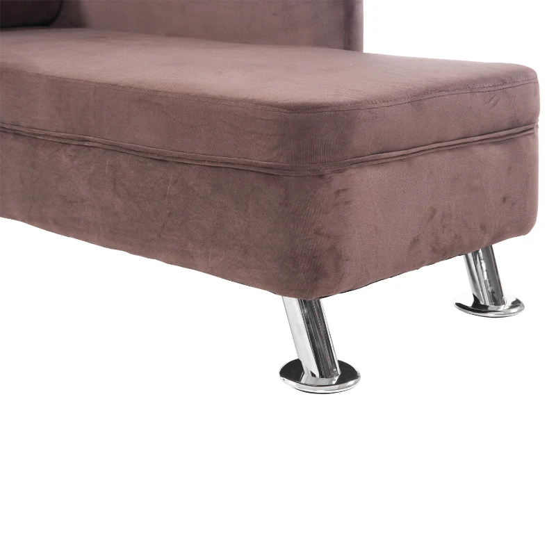 Banquette méridienne, brun, velours, 160L x 56l x 75Hcm