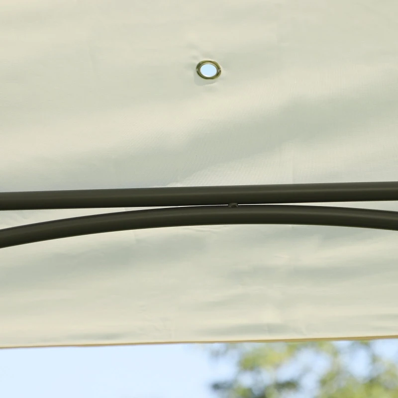 Outsunny Tonnelle pavillon de jardin rond style colonial dim. Ø 3,6L x 2,7H m double toit 6 rideaux latéraux polyester crème métal époxy gris