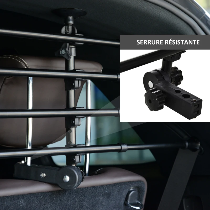 PawHut Grille de séparation voiture universelle pour chien barrière de protection animaux hauteur et largeur réglables cadre en métal et en plastique ABS noir