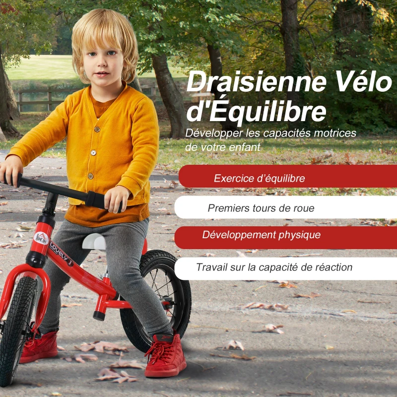 HOMCOM Draisienne enfant roues 12" hauteur selle réglable acier rouge