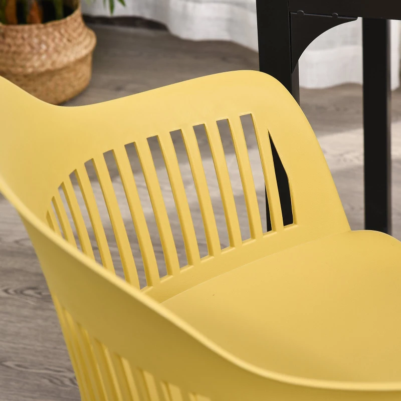 Lot de 2 chaises style néo-rétro accoudoirs coque polypropylène 4 pieds effilés métal imitation bois