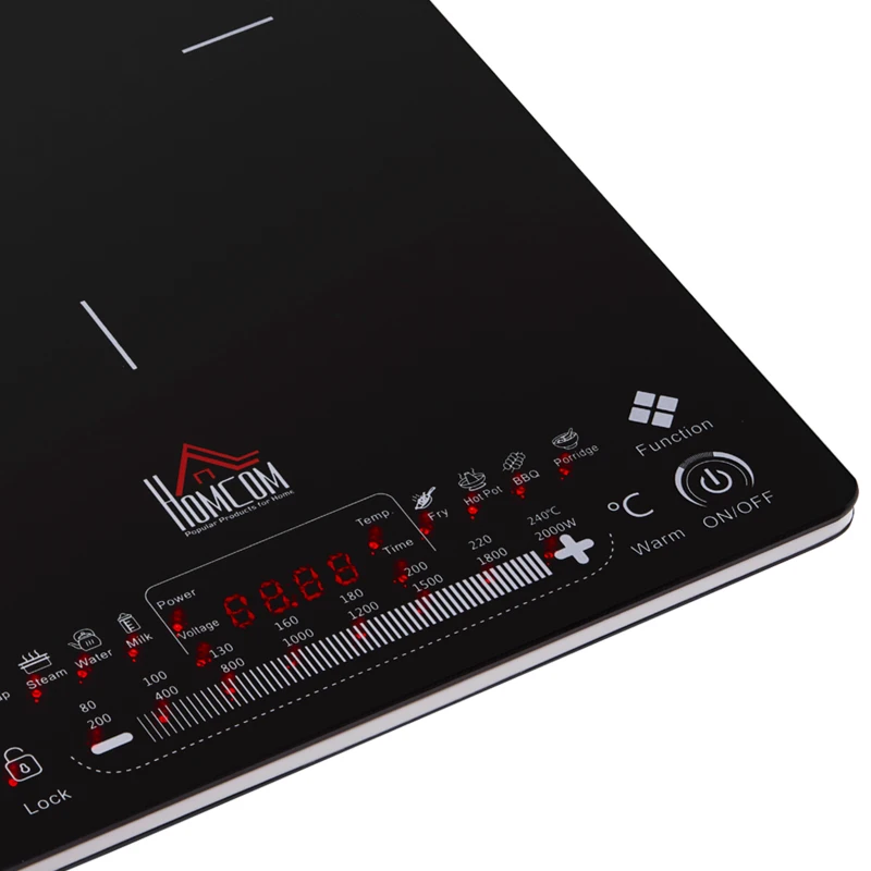 HOMCOM Plaque induction portable 2000 W - plaque chauffante - plaque de cuisson - réchaud - affichage LED, boutons tactiles - timer, verrouillage, 8 modes - noir