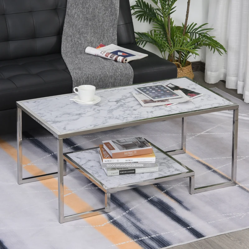 HOMCOM Table Basse Table de Salon avec 1 Étagère Supplémentaire 102 x 50,5 x 45 cm Blanc