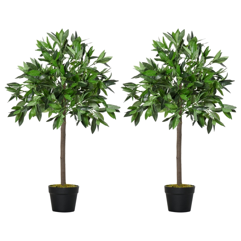 Lauriers artificiels 0,90H m - lot de 2 lauriers boules artificiels avec pots