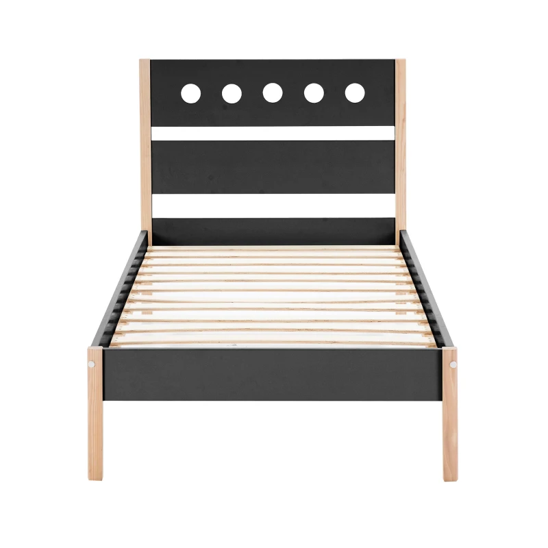 HOMCOM Lit Enfant 90 x 190 cm - Structure lit avec tête de lit et sommier à Lattes Inclus - pin Massif MDF Classe E1 Gris Anthracite