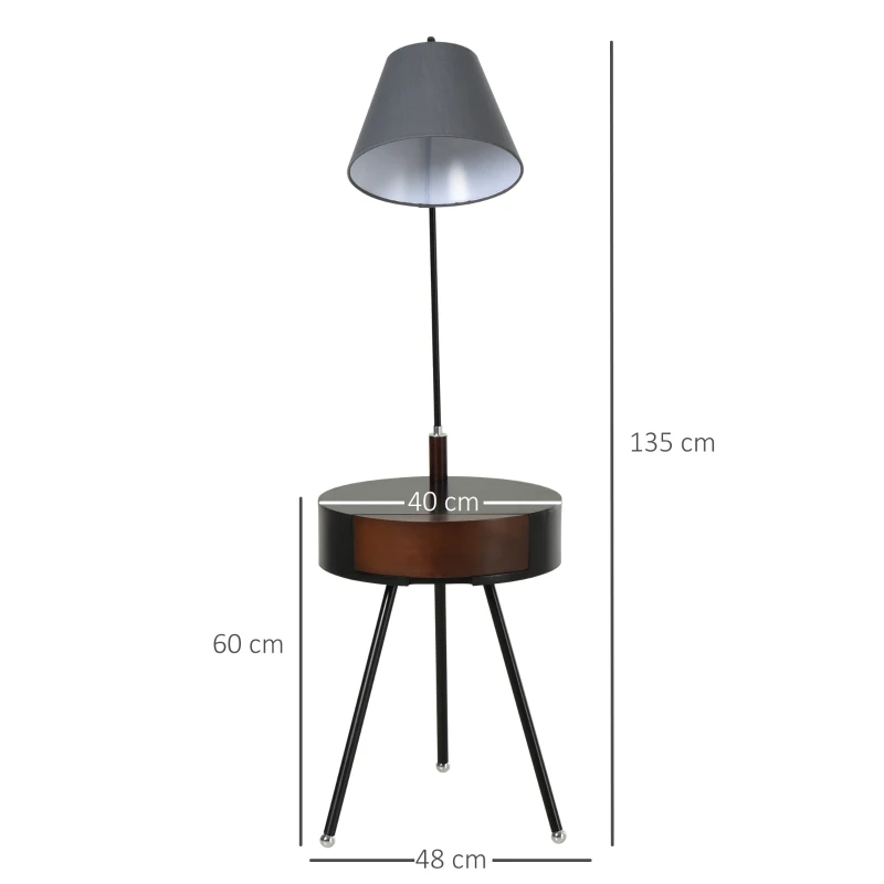 HOMCOM Table de nuit lampadaire table d'appoint lampadaire design contemporain noir marron