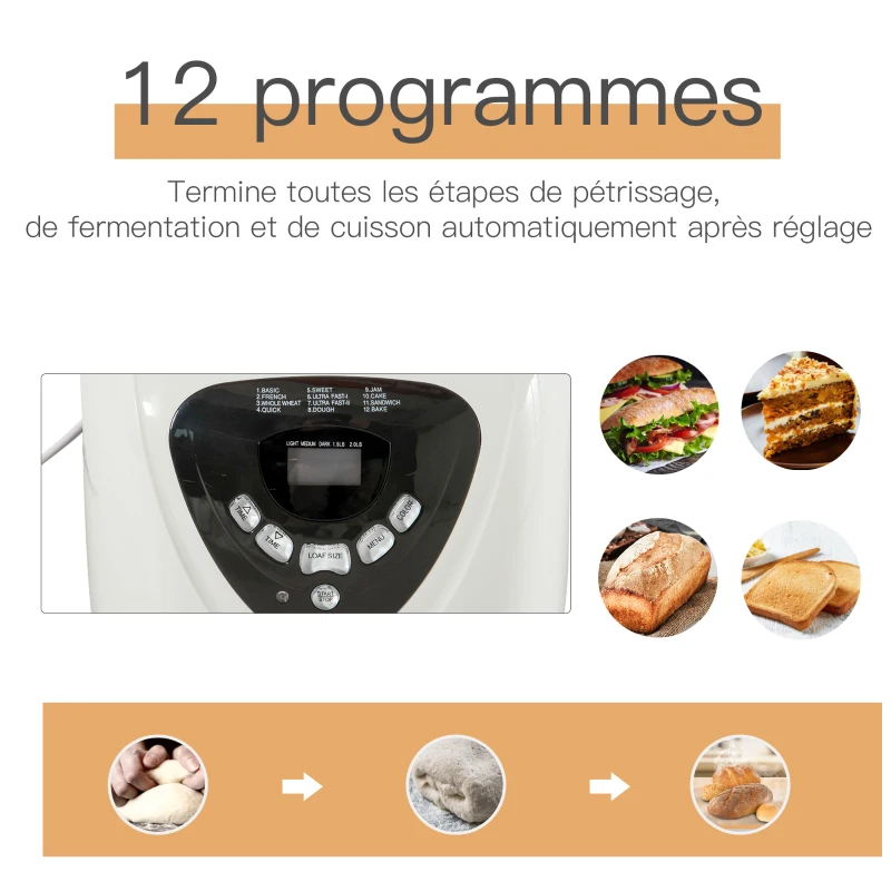 Machine à pain 12 programmes + nombreuses fonctions blanc noir