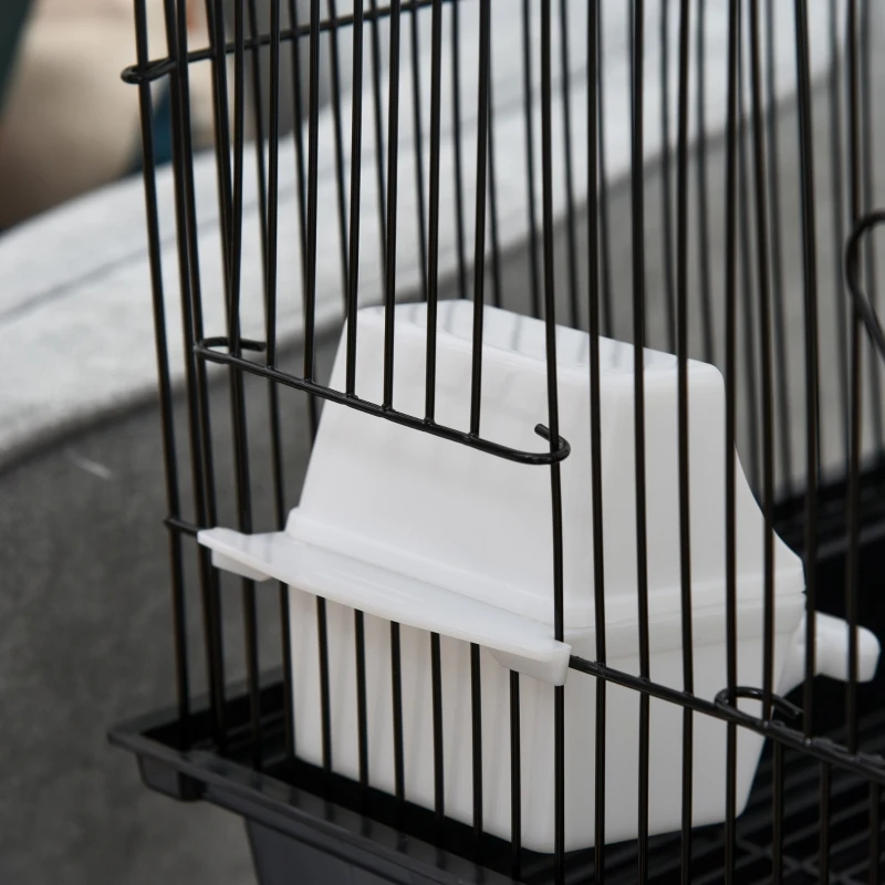 PawHut Cage à oiseaux design maison mangeoires perchoirs 3 portes plateau excrément amovible + poignée transport 51 x 40 x 67 cm noir