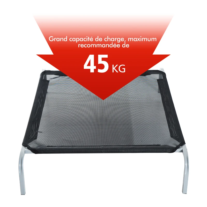 PawHut Lit pour chien chat XXL grand confort sur pieds lit de camp 130L x 90l x 20H cm textilène micro-perforé noir