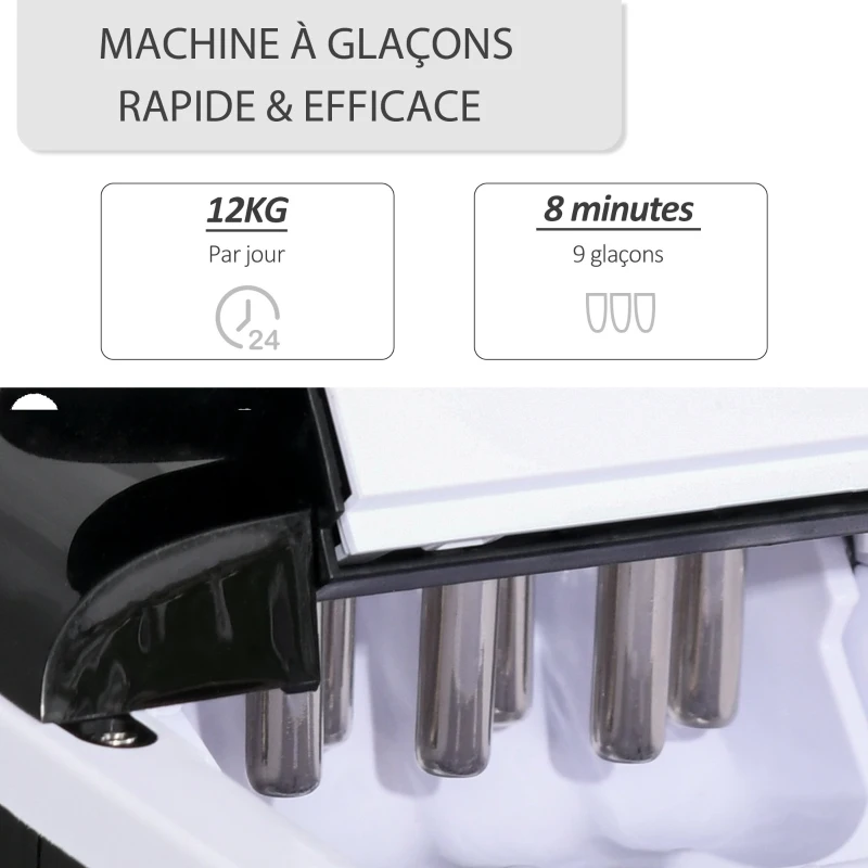 Machine à glaçon 120 W - réservoir eau 1,8 L - réservoir glace 0,8 Kg - PP noir